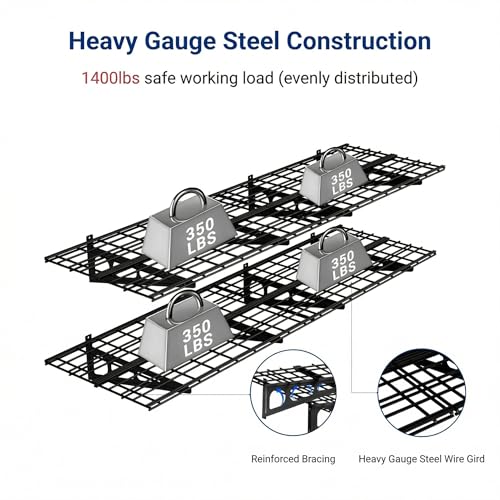 2 Pack 2x6ft Garage Shelving with Hooks (2 pack-2x6 ft_4 hooks / Black)