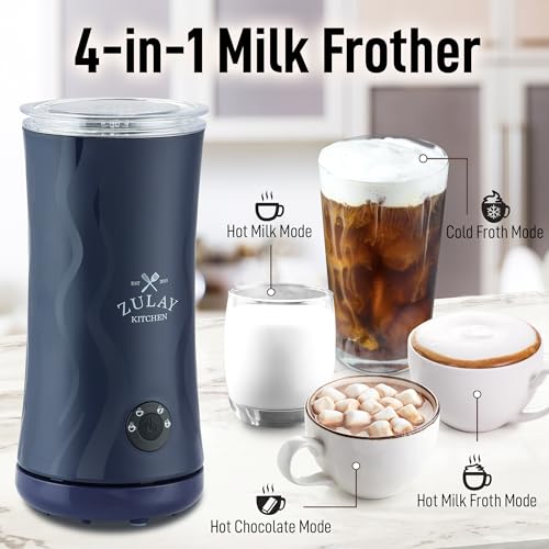 Zulay 4-in-1 Milk Frother and Steamer - Automatic Hot and Cold Foam Maker with Auto Shut Off & Temperature Control for Coffee, Latte, Cappuccino, Hot Chocolate - Navy (Ventus Navy / Frother Steamer)