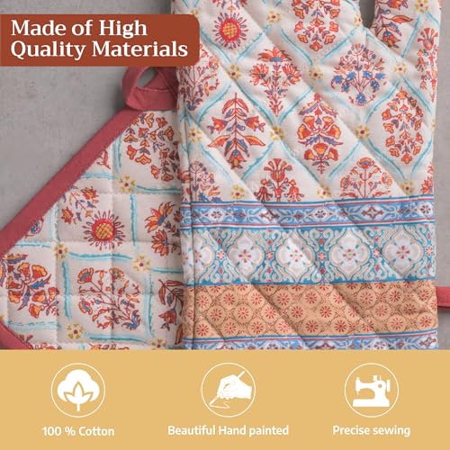 100% Cotton Oven Mitt & Pot Holder Set (025 - Romane / 7.5" x 13" & 8" x 8" (Oven Mitt & Pot Holder))