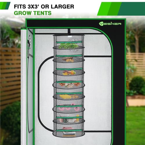 8 Layer Herb Drying Rack Hanging Mesh Net Foldable Plant Drying Racks 24" w Green Zipper Pruning Shears Hook Dryer Hanging Rack for Herbs Seed Bud Fruit Clothes Grow Tent Closets Garden Outdoor