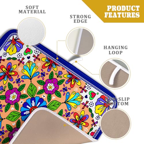 Mexican Talavera Dish Drying Mat Navy Blue Microfiber Dish Drain Pad for Kitchen Decor (Mexican Talavera Blue / 18" x 16")