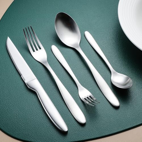 Silverware Set with Steak Knives (Matte silver with Steak Knives)
