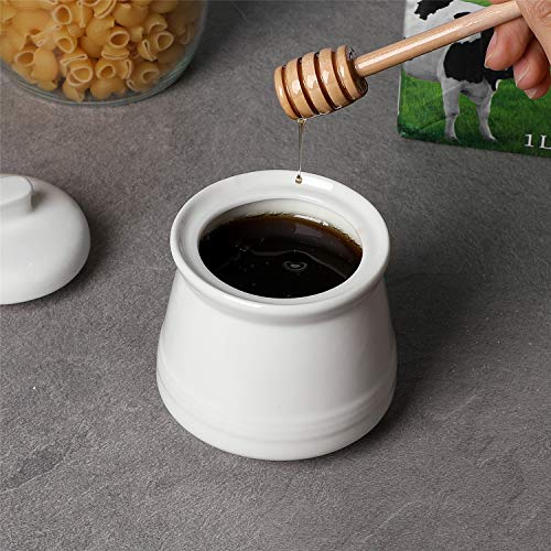 Honey Jar with Lid and Honey Dipper (White)
