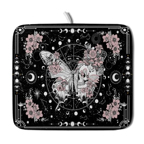 Skeleton Butterfly Dish Drying Mat Black Skull Absorbent Dish Drainer for Kitchen Counter Holiday Decor (Skeleton Butterfly Black / 18" x 16")