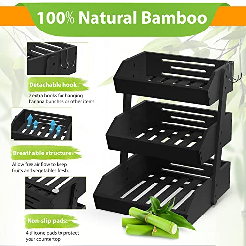 Bamboo Fruit Basket for Kitchen (3-Tier Black)