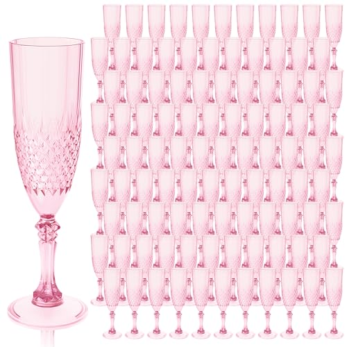100 Pack Plastic Champagne Flutes (Pink)