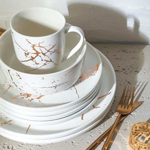 Porcelain 16 Piece Dinnerware set (16 Piece - Service for 4 / White & Gold)
