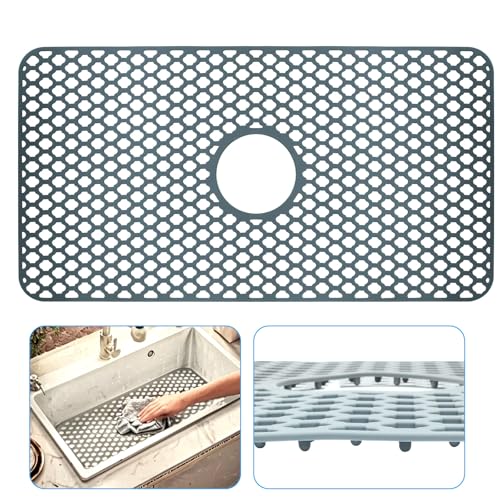 Heat Resistant Silicone Sink Mat Protector (28"X15" Center Drain)