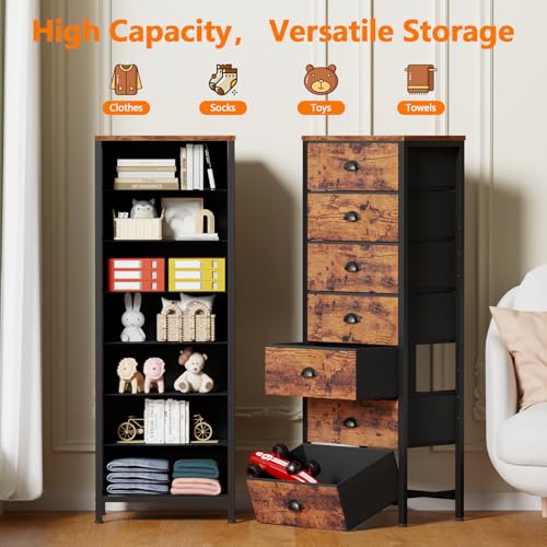 Dresser for Bedroom (Rustic Brown / 11.8"D x 15.8"W x 43.3"H (7 Drawers))