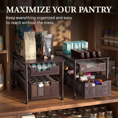 Stackable 2 Tier Sliding Basket Organizer Drawer (2-Tier / Bronze)