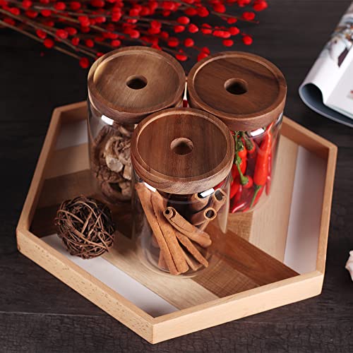 Glass Jars Food Storage Containers with Airtight Acacia Lids (3set Acacia Lids)