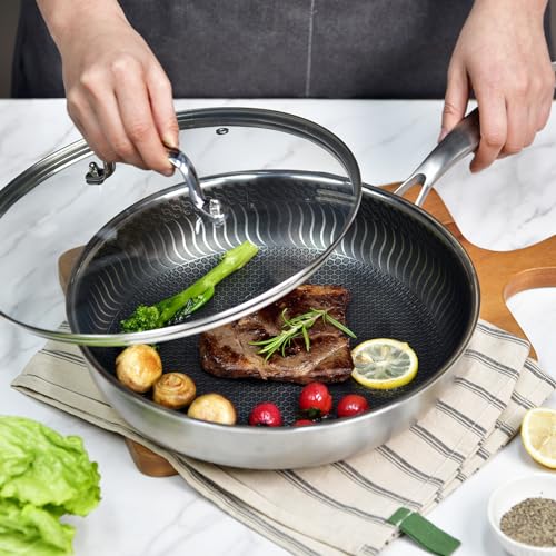 11 IN Glass Lid with Stainless Steel Handle for Frying Pan (11 in (10.8 in -11.2 in) / Silvery Handle)