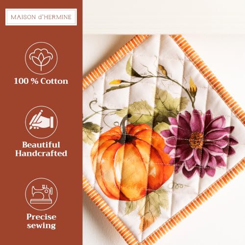 Pot Holders 100% Cotton Potholders (069 - Pumpkin Garden - Cloudy Cream / 8" x 8" (Pot Holder Pack of 1))