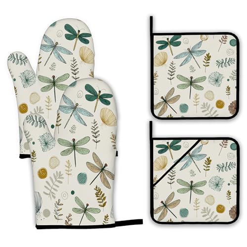 Vintage Dragonfly Oven Mitts and Pot Holders (4 Count)