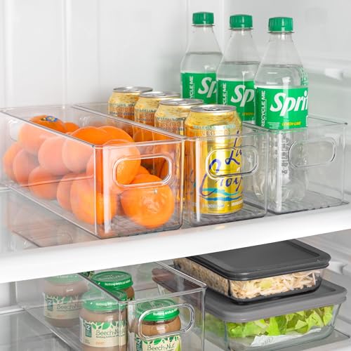 Plastic Food Storage Clear Container Bin with Handles for Organizing Kitchen (14x4x4)