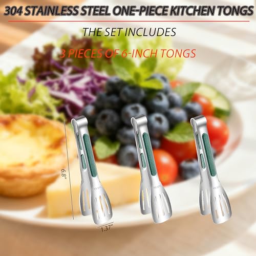 Stainless Steel Kitchen Tong Set (6inch / 3Pcs Green)