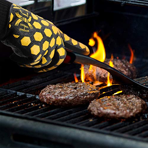 Heat Resistant Oven Glove (Black/Yellow / Extra Long Cuff)
