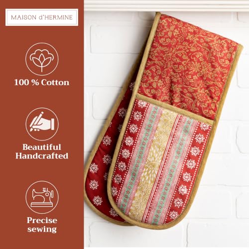 Double Oven Mitts 100% Cotton Double Oven Glove (067 - Sofia / 7" x 35" (Double Oven Mitt))