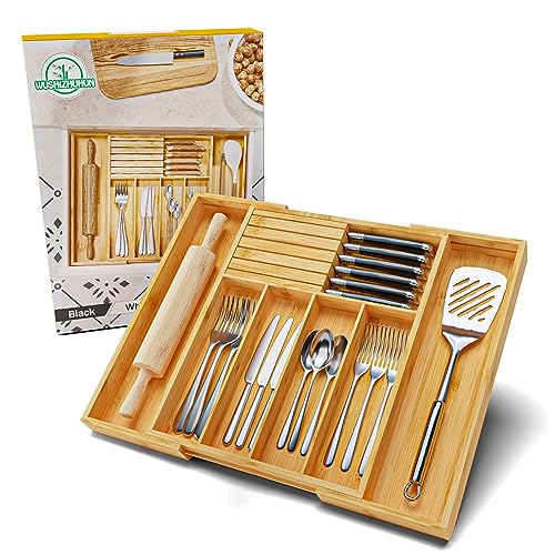 Silverware Organizer with Removable Knife Block (Yellow)