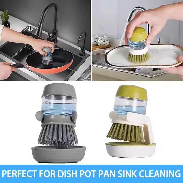 Soap Dispenser Palm Dish Brush with Storage Bracket (Gray&green)