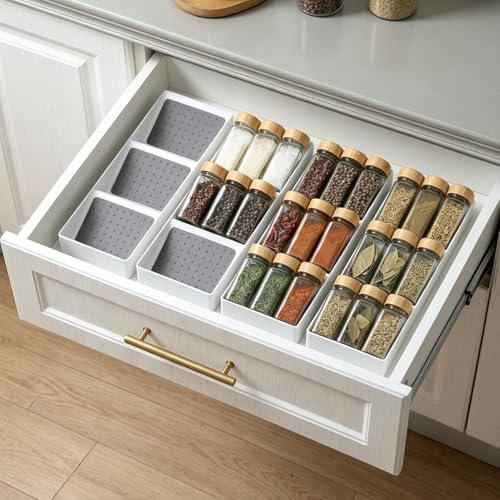 Small spice drawer organizer insert (White / 4 Pack)