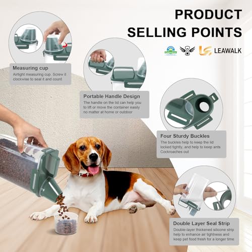 3-5Lbs/3Qt Dog Cat Food Storage Container With Foldable Bowl, Plastic Pet Food Dispenser for Small Animal Kibble/Pet Food/Bird Seed/Oatmeal/Rice/Flour/Brown Sugart/Cereals (Dark Green) (Dark Green / 3L-1pack)