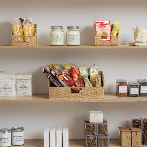 Paper Rope Shelf Baskets (Light Brown(Paper Rope) / 17"L x 11"W x 7½"H + 2x 7½"L x 9½"W x 6¾"H)