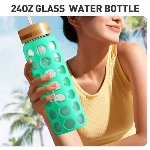 Glass Water Bottle (Green / 24 Ounces)