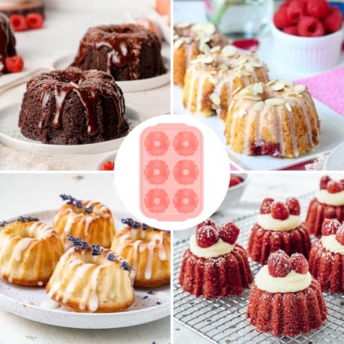 3 Inch Mini Fluted Tube Cake Pans for Baking with Metal Reinforced Frame (Mini Pink: 1 pc)
