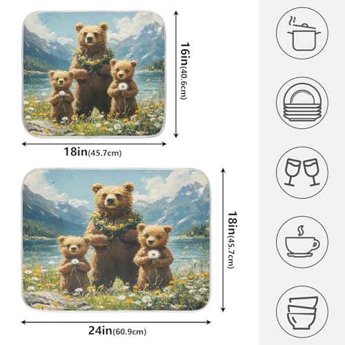 Three Bear Dish Drying Mat for Kitchen Counter Absorbent Microfiber Large Drying Pad Dandelion Wildflowers Dish Mats for Kitchen Countertops 18 x 24 Inch (24" x 18")