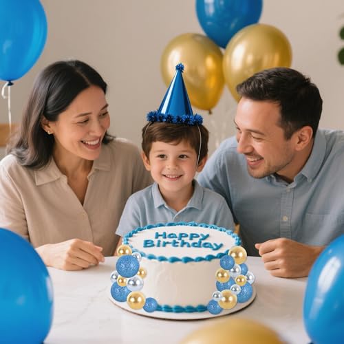 40 Pcs Foam Ball Shaped Cake Toppers with Sticks Mini Cake Decorations for Birthdays (40-blue Gold Silver)