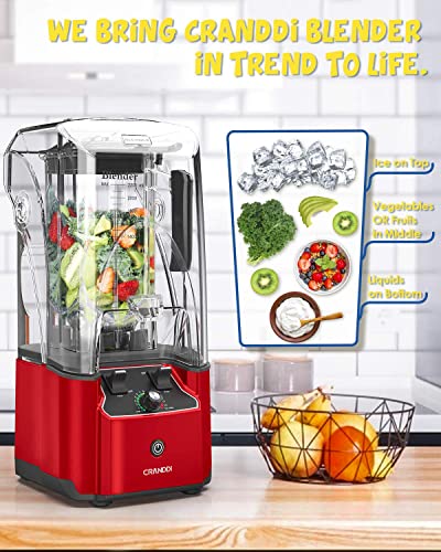 Quiet Commercial Blender with Soundproof Shield (Red)