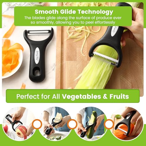 Premium Y & Vegetable Julienne Peeler Set for Kitchen with Stainless Steel Sharp Blades (2 Count)