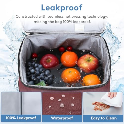 Cooler Bag 50 Cans Collapsible and Insulated Large Lunch Bag Leakproof Soft Cooler Portable for Camping (50-Can(30L) / Burgendy)