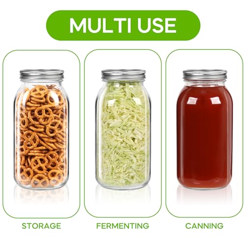 64oz Glass Wide Mouth Mason Jars (Silver Split Lids-64oz)