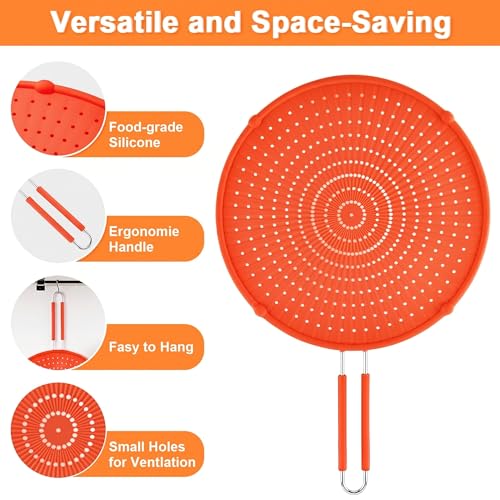 Silicone Large Splatter Screen for Frying Pan (Red)