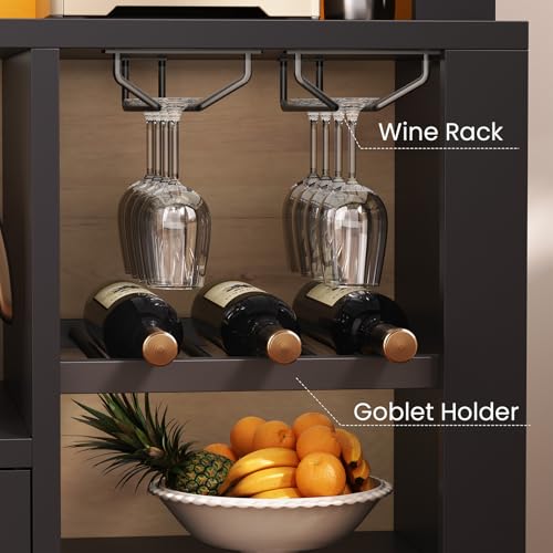 73" Tall Arched Bakers Rack with Power Outlet and LED Light (Black)