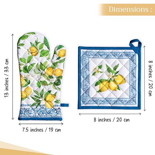 100% Cotton Oven Mitt & Pot Holder Set (032 - Cedrat / 7.5" x 13" & 8" x 8" (Oven Mitt & Pot Holder))
