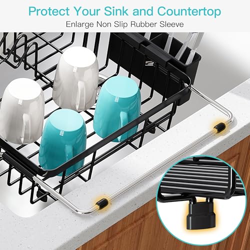 Black Dish Drying Rack Over the Sink with Utensil Holder (Black / For 12.5"-30"w Sink, Expandable)