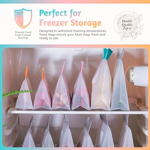Reusable Food Storage Bags 8 (8 Pack of 2 Gallon, 2 Large, 4 Medium Bags (Grey))