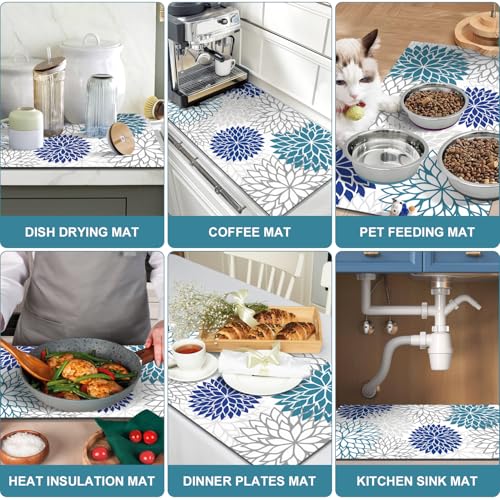 2Pcs Dish Drying Mat & Sink Splash Guard (Blue / 12" X 20" + 24" X 5.5")