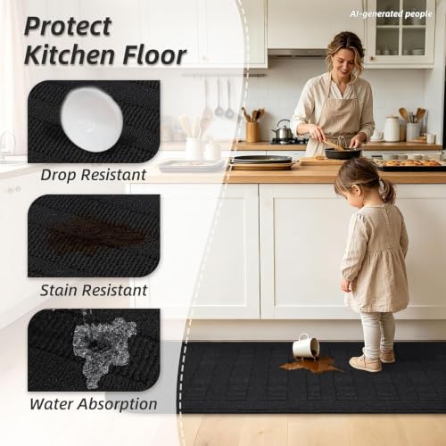 24x60 in Kitchen Rugs Non Slip Washable Kitchen Runner Rug (2' x 5' (Semicircular) / Black)