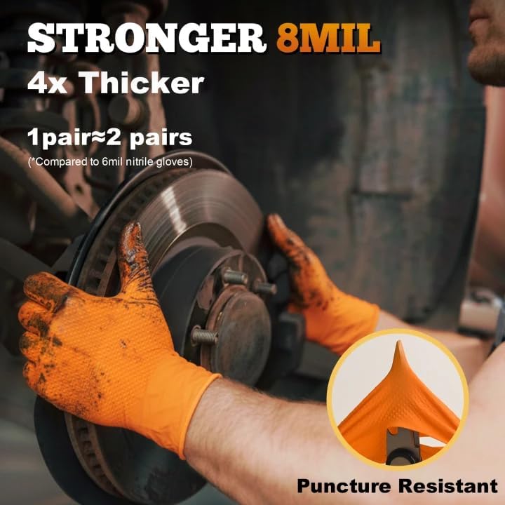Heavy Duty Industrial Orange Nitrile Gloves (01 8mil (50ct) / Small)