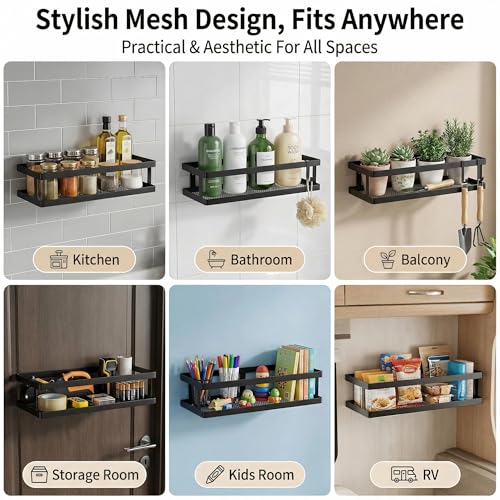 2 Pack Minimalist Shower Caddy Wall Mount (Matte Black / Minimalist Open (12.6" Wide))