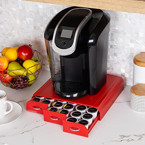 Single Serve Coffee Pod Organizer with 3 Drawers (36 Capacity / Red)