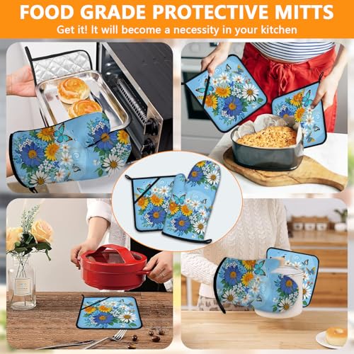 Sunflower Butterfly Oven Mitts and Pot Holders Sets 4Pcs (Sunflower Butterfly)