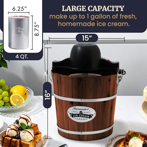 EIM418 4Qt Old Fashioned Walnut Wood Bucket Ice Cream Maker (Walnut)