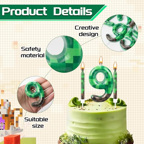 13 Pcs Dynamite Candles 12 TNT Themed Birthday Cake Candles and Number 9 Candle Cake Topper for Pixel Theme Birthday Party Anniversary Party Dynamite Theme Party Video Game Party Supplies (13 Count)