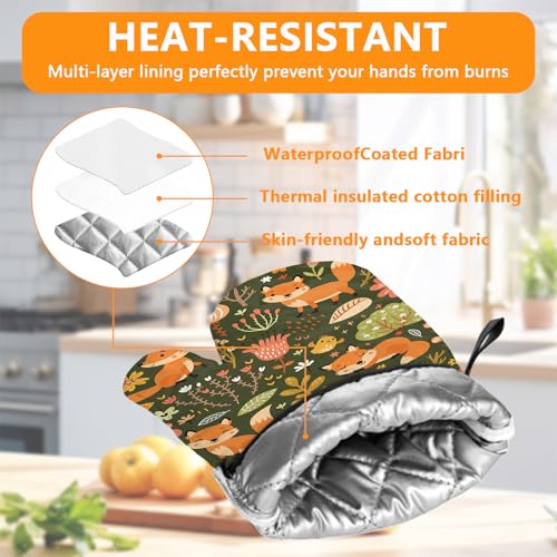 Fox Flower Oven Mitts and Pot Holders Sets 4Pcs (Fox Flower)