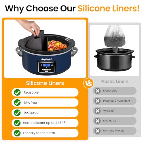 6 Quart Programmable Slow Cooker with 2 in 1 Silicone Liners